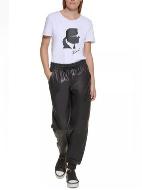 Karl Lagerfeld Paris Black Faux-Leather Jogger Pants 🖤 XS